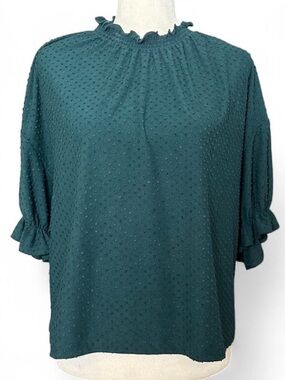 💜 Madewell | Texture & Thread Clip Dot Ruffle Top - Winter Green (L)